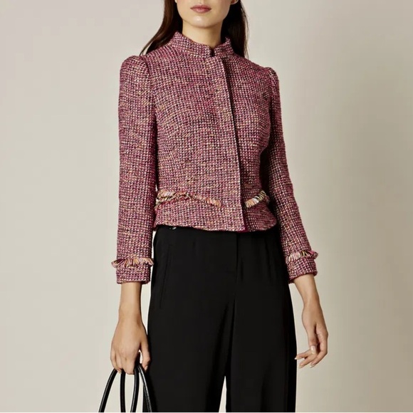 Karen Millen Pink Fringe Tweed Blazer Jacket - Picture 1 of 16